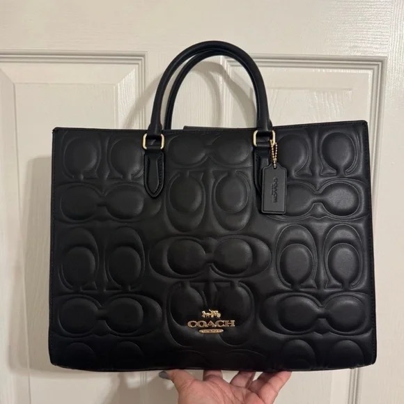 Coach Handbags - Coach Black Embossed Leather Tote Bag